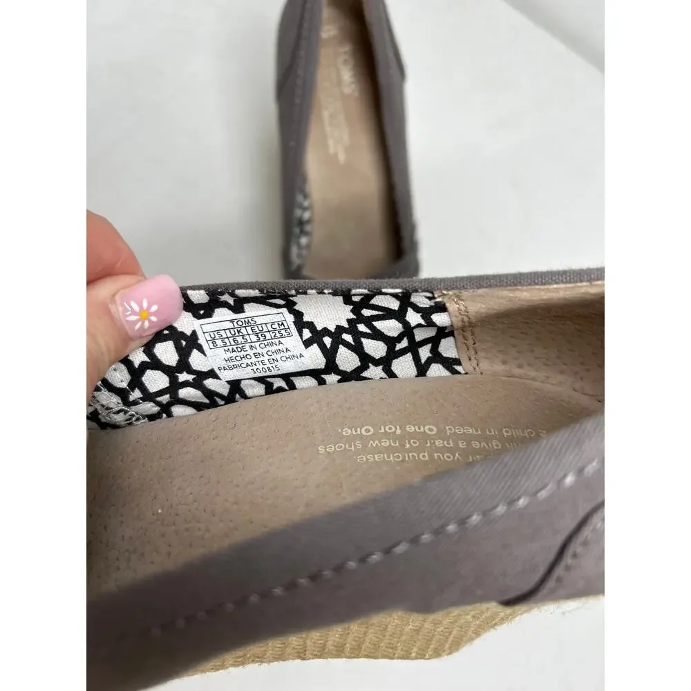 TOMS ASH GRAY “CALYPSO” ESPADRILLE SLIP ON CANVAS COMFORT WEDGE WOMENS 8.5 NWOB
